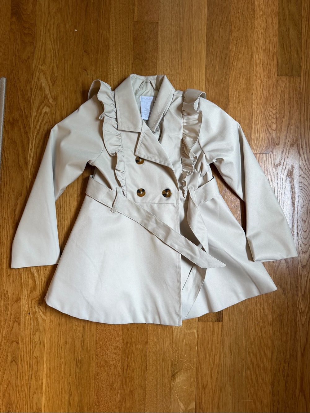 Tahari Girl’s Ruffle Tan Coat size 5T